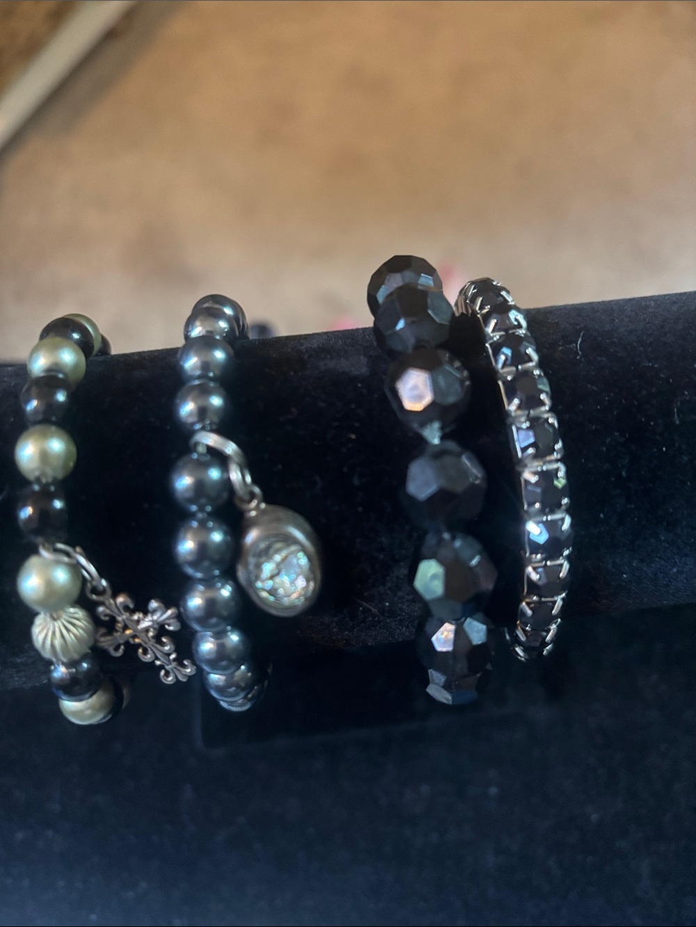 Elegant Black Beaded Stretch Bracelet Set - Women Jewelry